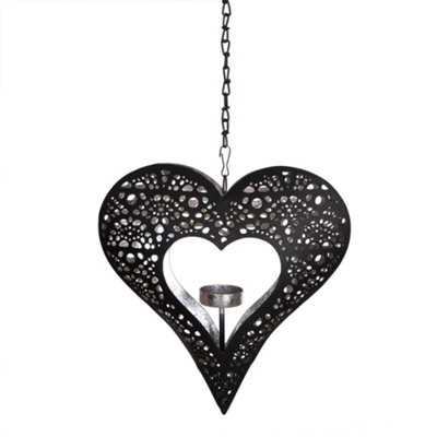 Black and Silver Hanging Heart Decorative Tealight Décor Tealight Holders
