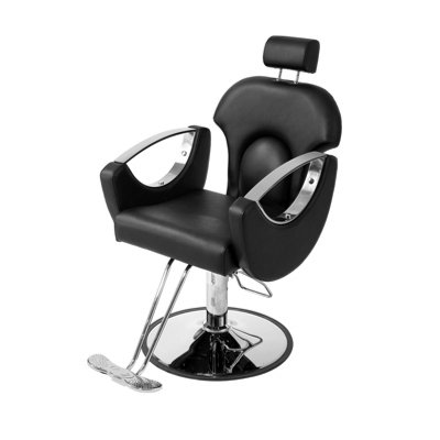 Black and Silver Height Adjustable Reclining Swivel Salon Barber Chair