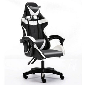 Black and White Color PU Leather Ergonomic Computer Office Desk Chair Reclining backrest Adjustable lumbar cushion