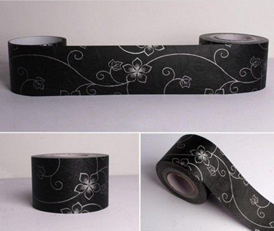 Black and white floral wallpaper border 15 x 500 cm self adhesive wall ...