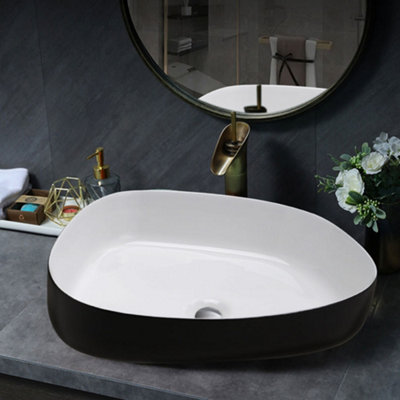 Black and White  Irregular Ceramic Countertop Basin Bathroom Sink W 550mm x D 400mm