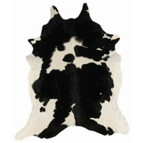 Black and White Luxurious Handmade Easy to Clean Animal Cowhide Abstract Leather Rug for Living Room, Bedroom - 200cm X 245cm