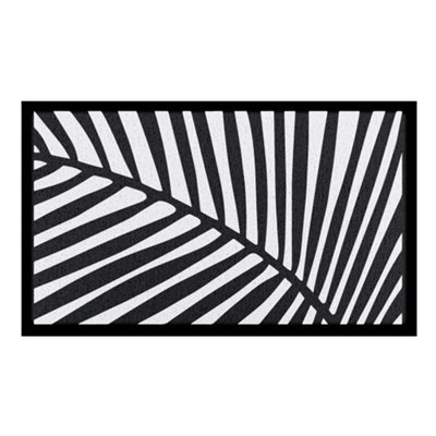 Black and White Palm Indoor & Outdoor Doormat - 70x40cm