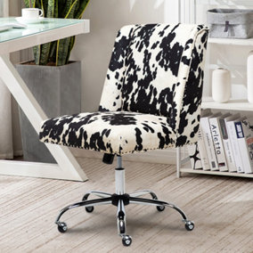 Black and White Spots Velvet Upholstered Ergonomic Home Office Chair with 5 Claw Metal Legs