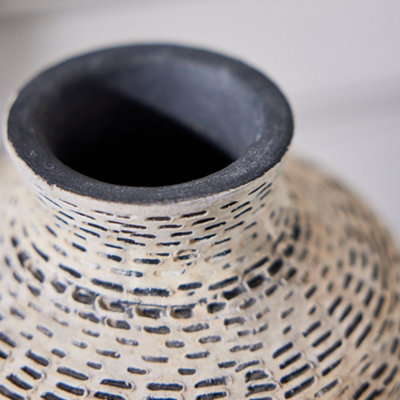 Black and White Stoneware Flower Vase Textured Finish Decorative Pitcher Jug Table Décor Vase