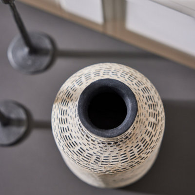 Black and White Stoneware Flower Vase Textured Finish Decorative Pitcher Jug Table Décor Vase - 6