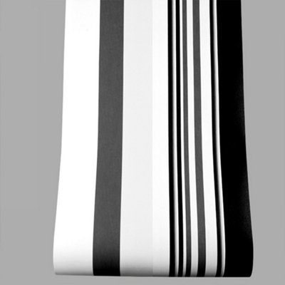 Black and White Stripe Patterned Wallpaper Non Woven Wall Paper Roll L 9.5 m x W 0.53 m