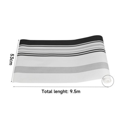Black and White Stripe Patterned Wallpaper Non Woven Wall Paper Roll L 9.5 m x W 0.53 m