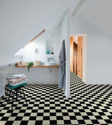 Black and white Tile Effect Vinyl Flooring 2m x 3m (6M2)