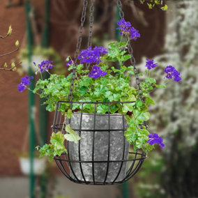 Black and Zinc Contemporary Hanging Summer Indoor Garden Planter Outdoor Plant Pot Flower Pot