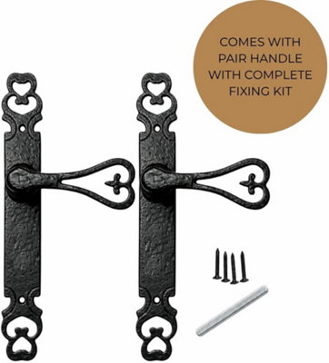 Black Antique Cast Iron Designer Tudor Lever Latch Door Handle 1 Pair
