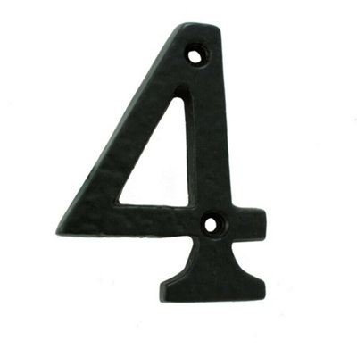 Black Antique Door Number 4 78mm Height 8mm Depth Iron Face Numeral ...