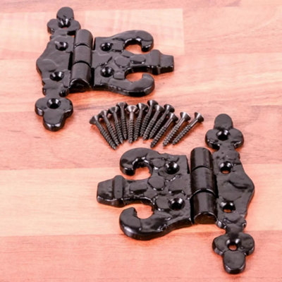 Black Antique Style Door Hinges 89mm Fancy Rustic Ornate Unequal ...
