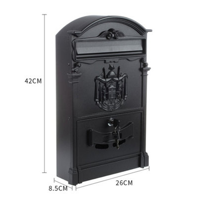 Black Antique Style Lockable Aluminum Letter Box 42cm H