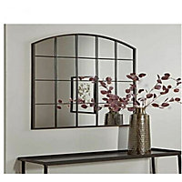 Black Arch Rectangle Window Style Wall Mirror Metal Frame