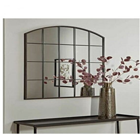 Black Arch Rectangle Window Style Wall Mirror Metal Frame
