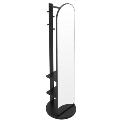 Black Arched 360-degree Rotating Full-length Mirror, 40cm Dia x 168cm H