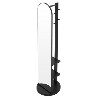 Black Arched 360-degree Rotating Full-length Mirror, 40cm Dia x 168cm H