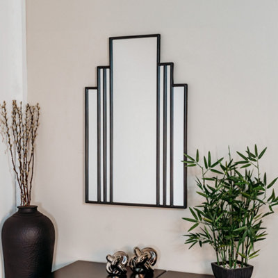 Black Art Deco Fan Wall Mirror 90cm x 59cm