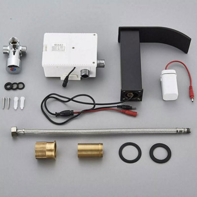 Black Automatic Infrared Sensor Waterfall Basin Mixer Bathroom Tap ...