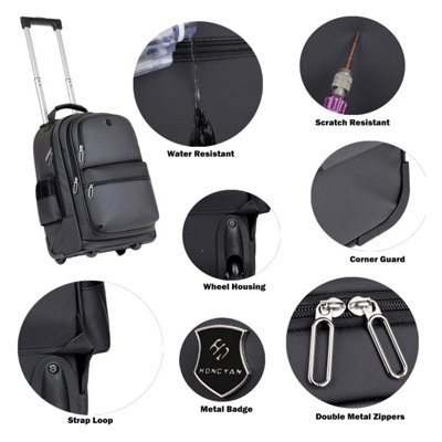 Black Backpack Rolling Trolley Extendable Handle Rucksack Carry-On ...