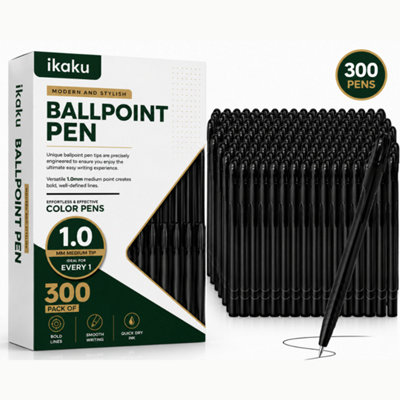 Black Ballpoint Pens 300 Pack Smooth Writing 1.0mm Medium Tip Pens ...