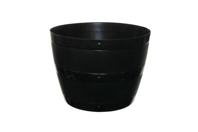 Black Barrel Planter Round Plastic Plant Pot 34cm Patio Garden Flower Tub