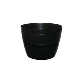 Black Barrel Planter Round Plastic Plant Pot 34cm Patio Garden Flower Tub