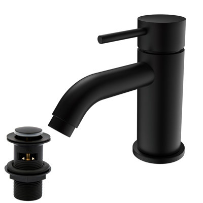 Black Basin Mixer Tap with Drain Modern Chrome Brass Bathroom Sink Taps ...