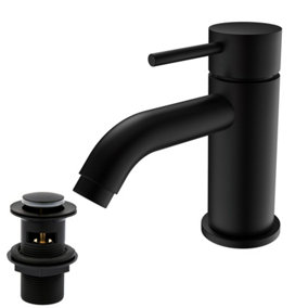 Black Basin Mixer Tap with Drain Modern Chrome Brass Bathroom Sink Taps with Waste