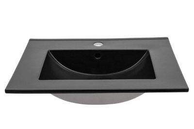 Black Basin Sink Ceramic Inset Sink 81 x 46cm Modern Industrial Style 800mm
