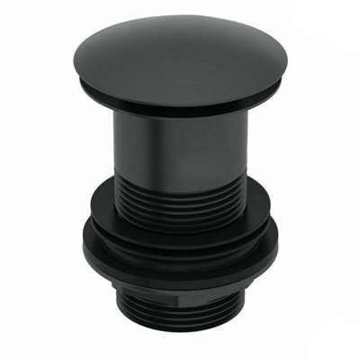 Black Basin Sink Waste Plug Full Cover Unslotted Click Clack Pop Up Push Button