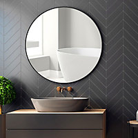 Black Bathroom Round Space Aluminum Wall Mirror 60 cm