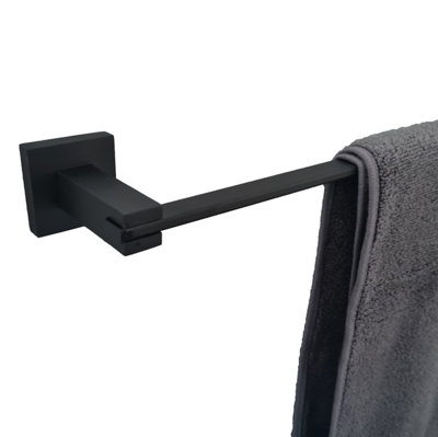 Black Bathroom Wall Mounted Modern Towel Holder Black Square Stylish Accessory - 8