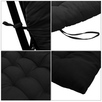 Black Bench Sun Lounger Seat Pad Cushion Indoor Outdoor Padded W 48 cm x L 125 cm