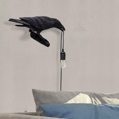 Raven Table Lamp LED Resin Novelty Lamps Crow Bird Art Decor Light Bedroom Desk Lamp (2023 US Plug