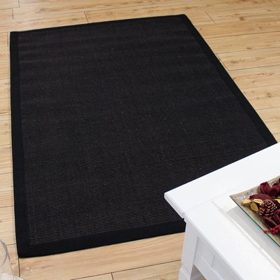 Black/Black Natural Decorative Plain Bordered Modern Anti Slip Easy to ...