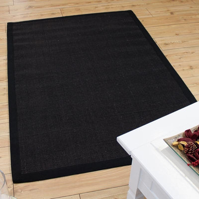 Black/Black Natural Decorative Plain Bordered Modern Anti Slip Easy to Clean Rug for Living Room and Bedroom-68 X 300cm (Runner)