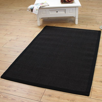 Black/Black Natural Decorative Plain Bordered Modern Anti Slip Easy to Clean Rug for Living Room and Bedroom-68 X 300cm (Runner)