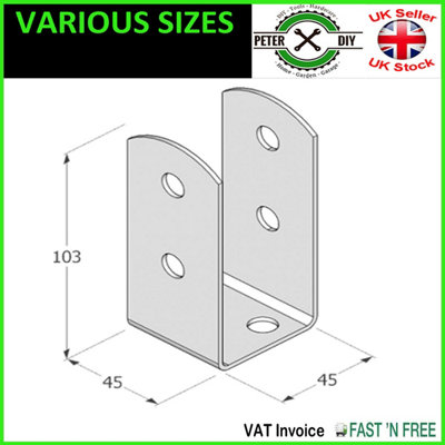 BLACK Bolt Down BASE POST SUPPORT Fence Foot Base Brackets PERGOLA Internal Size: 45 mm - 1.7"