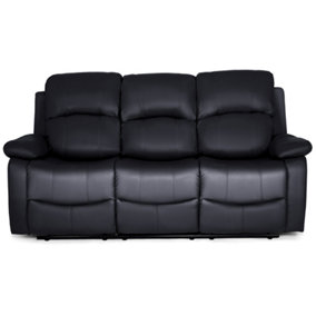 Black Bonded Leather Manual Recliner 3 Seater Sofa