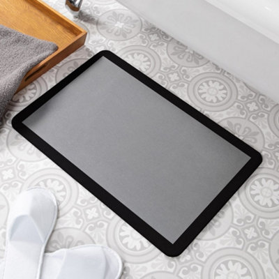 Black Border Grey Stone Non Slip Bath Mat | DIY at B&Q