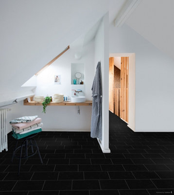 Black Brick Shimmer Effect Vinyl Flooring 5m x 4m (20m2) - 5