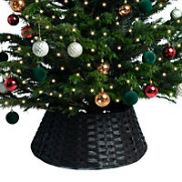 Black/Brown Christmas Tree Skirt Large Diameter, Rattan/Wicker Effect Xmas Tree Base Cover - Large Black/Brown