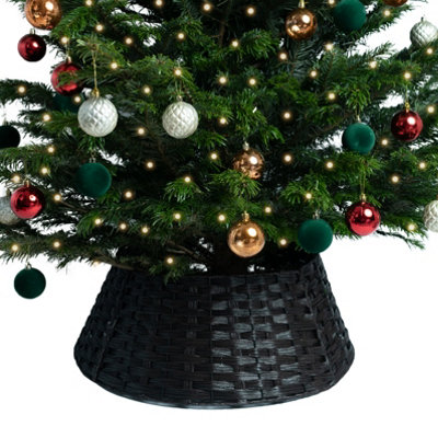 Black/Brown Christmas Tree Skirt Large Diameter, Rattan/Wicker Effect Xmas Tree Base Cover - Large Black/Brown Price Comparisons | Compare The Build