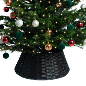Black/Brown Christmas Tree Skirt Large Diameter, Rattan/Wicker Effect Xmas Tree Base Cover - Large Black/Brown