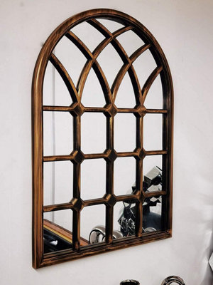 Black Brushed Gold Rustic Soho Window Style Wall Mirror