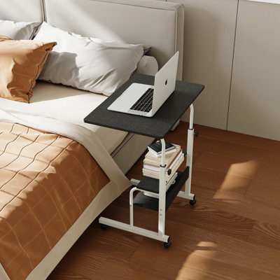 Black Brushed Household Height Adjustable Movable Bedside Table 60cm W ...