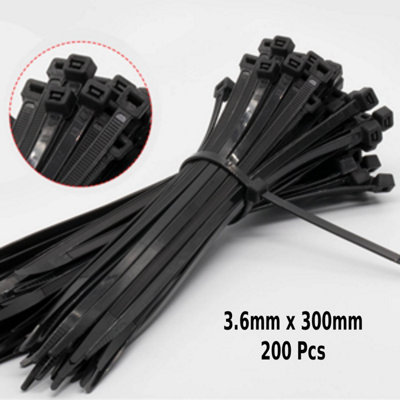 Black Cable tie (L)300mm, Zip Plastic Wraps Pack of 200