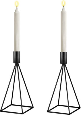 Black Candlestick Holders with Metal Chrome Finish Set of 2 (24cm x 2